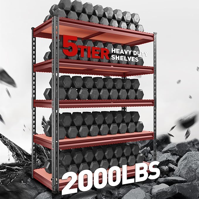 REIBII 2000LBS Garage Shelving Heavy Duty 72''H Storage Shelves 5 Tie...