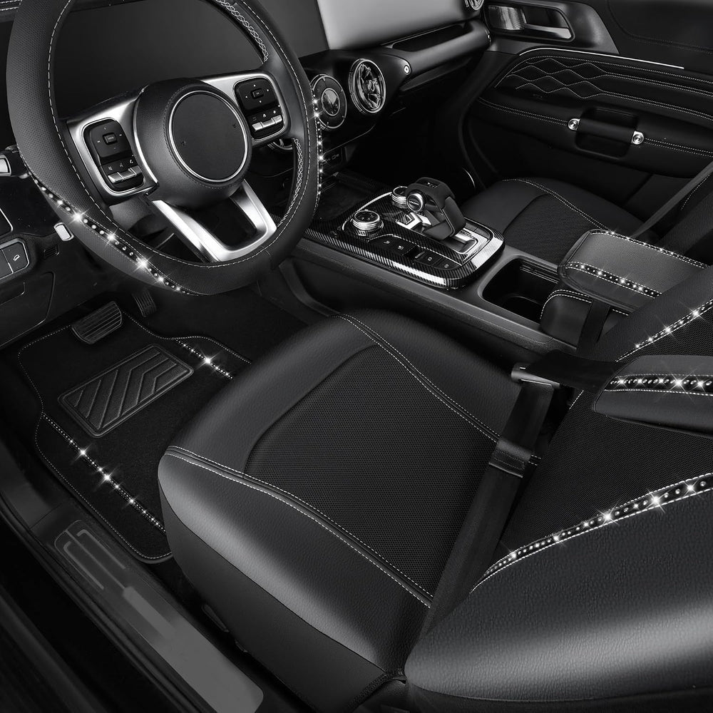 CAR PASS 14 PCS Bling Diamond Car Accessories Set for Women, Leather Seat Cov...