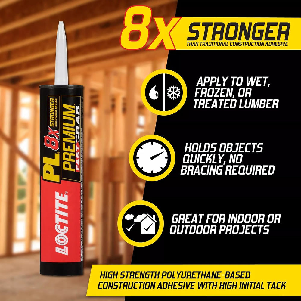 Loctite PL Premium Fast Grab Polyurethane Construction Adhesive, 10 fl oz Car...