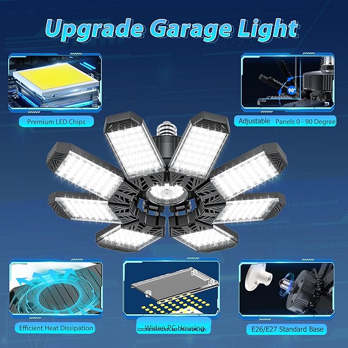 ISKYDRAW LED Garage Lights, 4 Pack Garage Lighting 260W 26000LM Bright Shop