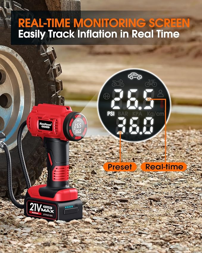 Cordless Tire Inflator Portable Air Compressor, 160PSI Car Tire Air Pump