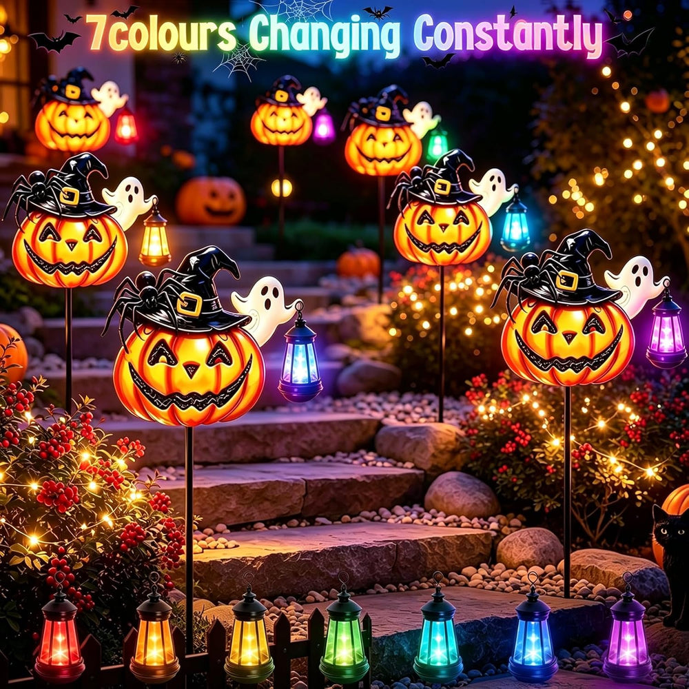 Halloween Decorations Outdoor Metal Solar Pumpkin Lights with Solar Lantern