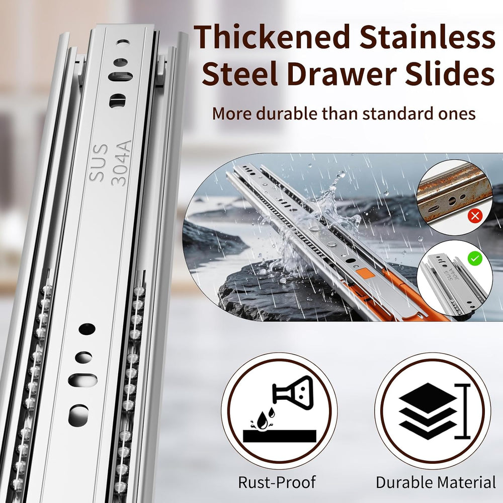 22" Soft Close Drawer Slides, Stainless Steel Full Extension Side Mount ...