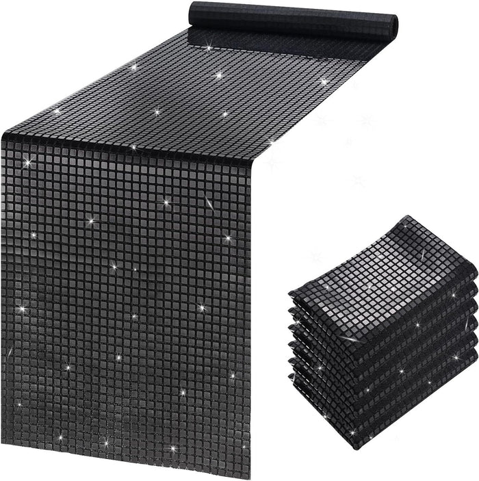 Disco Party Table Runners 6 Packs 12 x 72 Inches - Black Sequin Table Runners for Retro 70s 80s Theme Disco Dance Party Birthday Holiday Wedding Halloween Table Decorations
