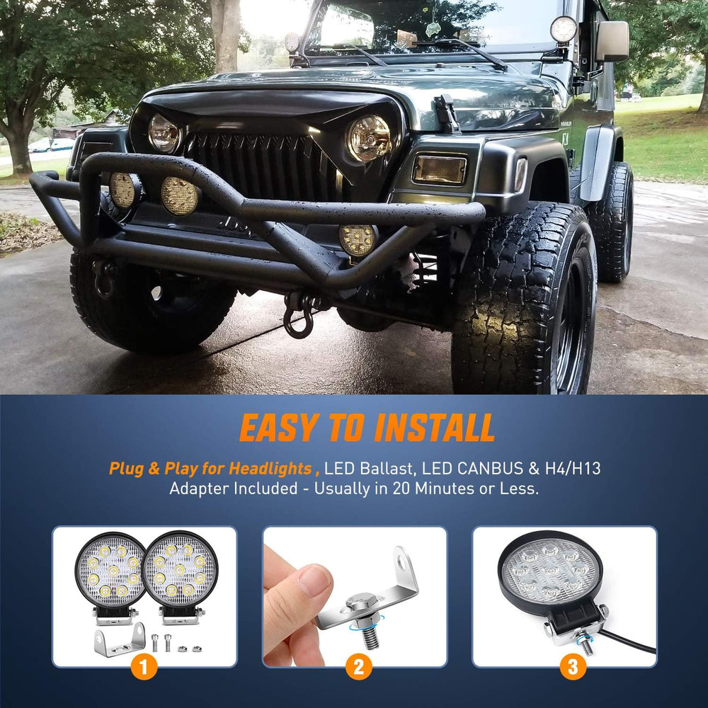 Nilight 4.5 Inch Round 27W Spot LED Work Light Fog Light Waterproof Offroad D...