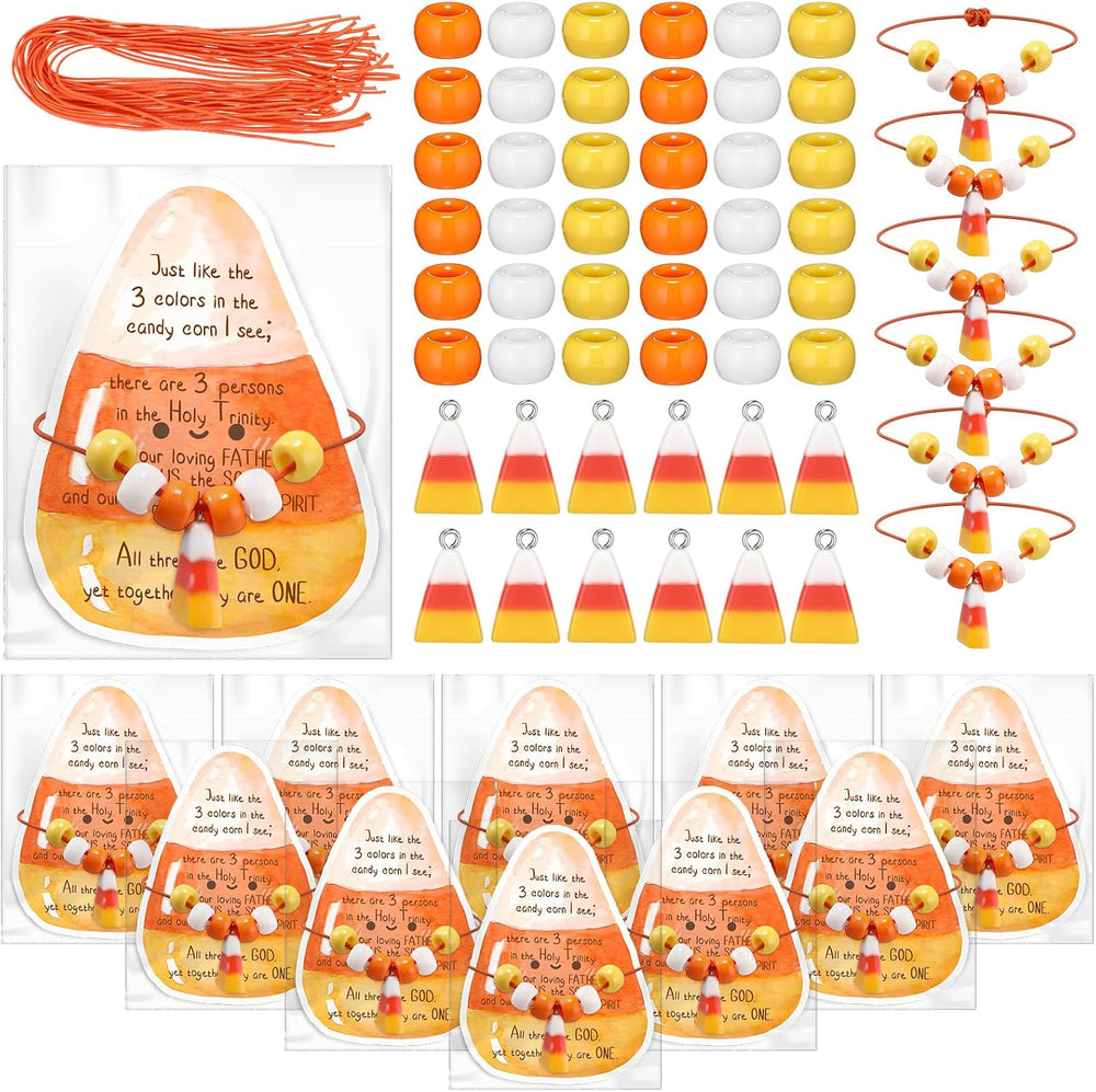 Ferreve 100 Sets Christian Candy Corn Beads Trinity Halloween Bracelet Kit