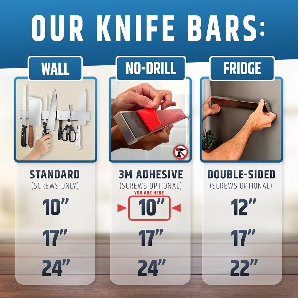 10" Strong Adhesive (No Drill) Magnetic Knife Holder for Wall - Professi...