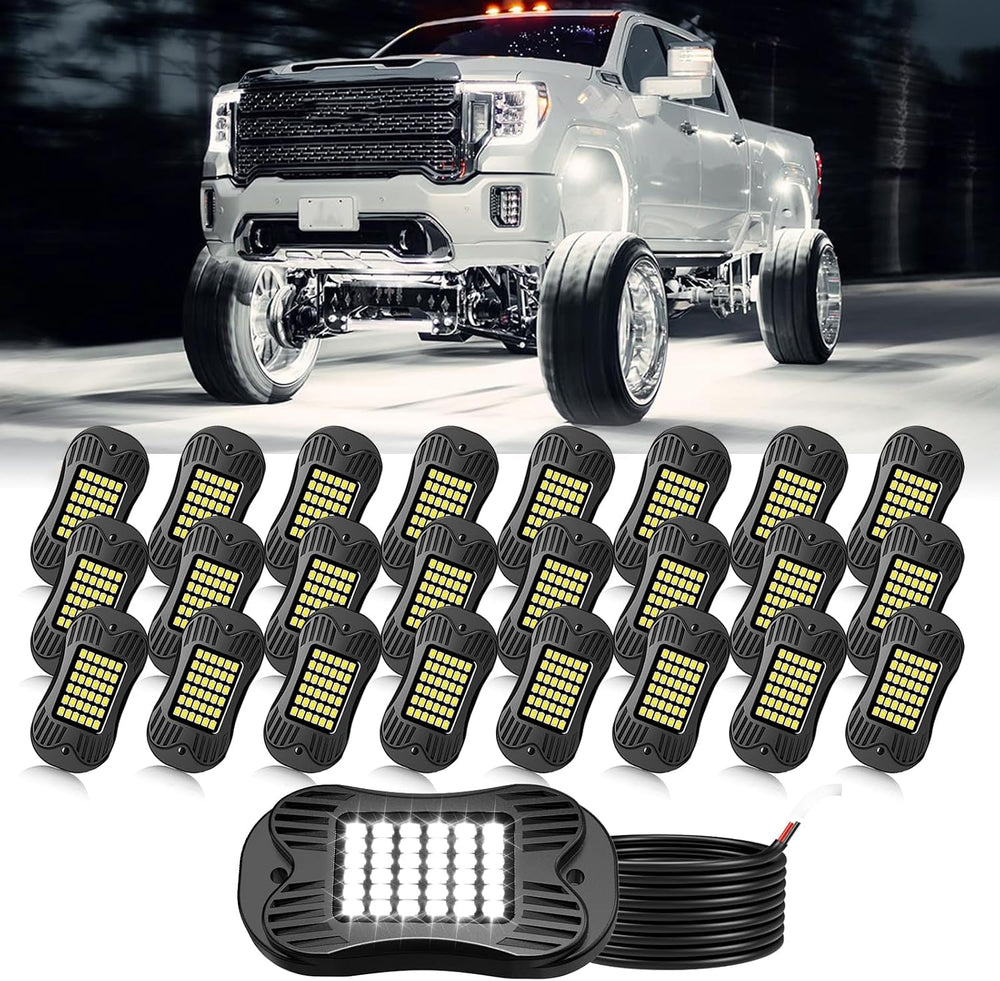SHINIGHT 24 Pods White Rock Lights 6000K Pure White Super Bright Underglow Li...