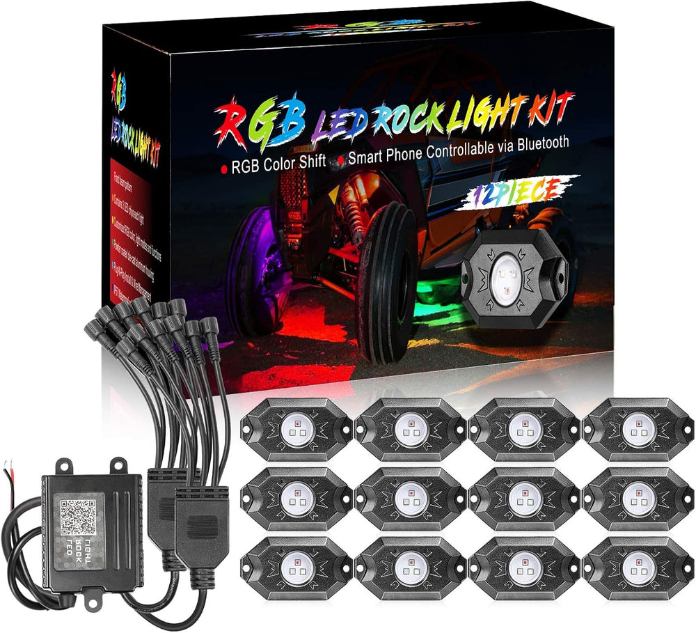 OFFROADTOWN 12 pods LED Rock Lights RGB Multicolor Neon Trail Rig Lights Unde...