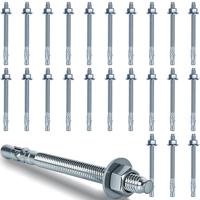 3/8 x 5 inch Wedge Anchors, 24 pcs Concrete Screw and Anchor Kit, Galvanized Concrete Anchors, Concrete Wall Anchors and Brick Anchors, Suitable for Concrete Floors and Walls