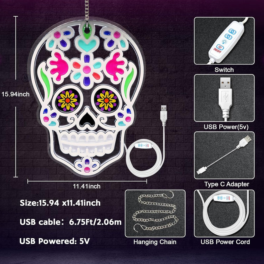 Halloween Day of the Dead LED Neon Signs, Mexican Sugar Skull Neon Lights