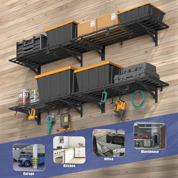 4-Pack 1.5x4ft Garage Shelving Wall Mounted, 1.5 x 4' Heavy Duty Garage S...