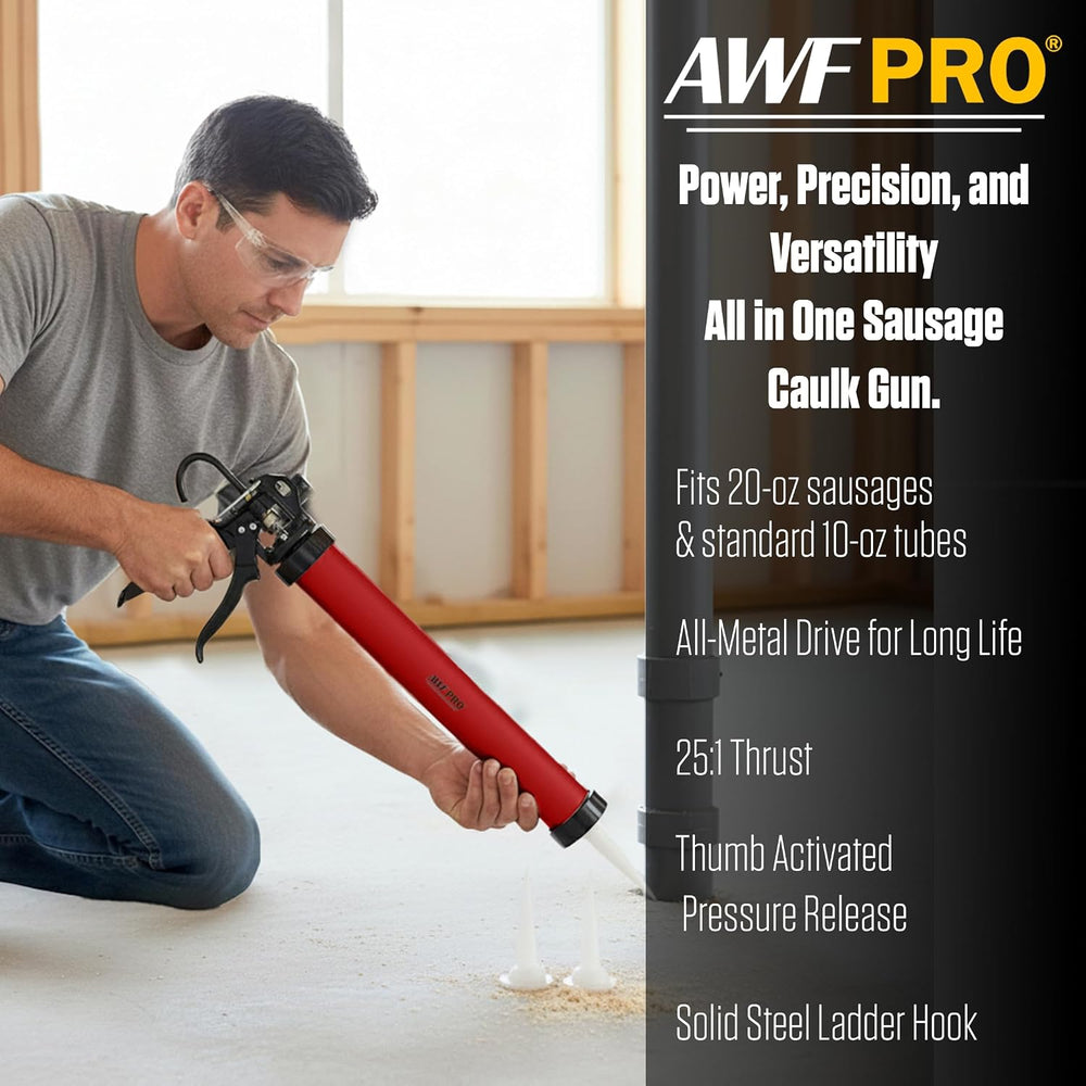 AWF PRO Sausage Caulking Gun 20 oz, 25:1 Thrust Ratio, Pack of 6