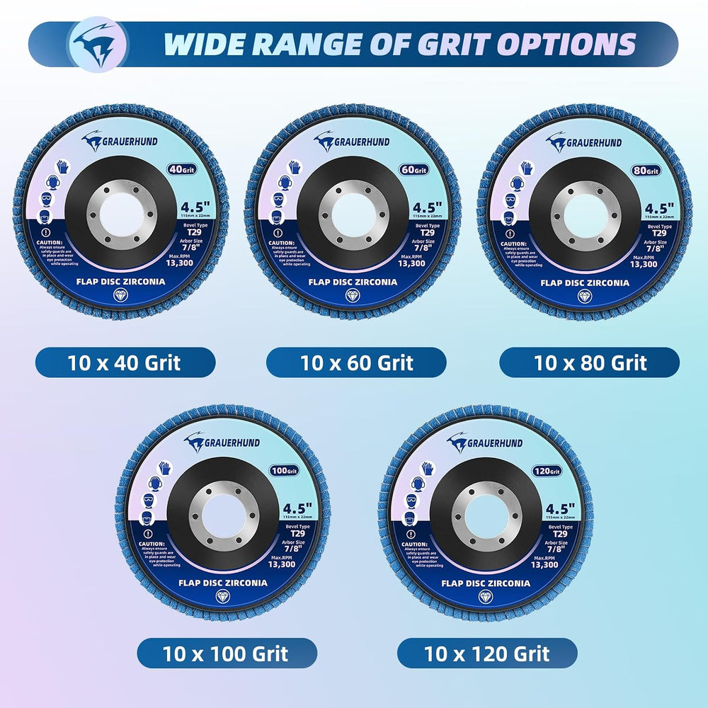 50 Pack Flap Discs 4 1/2" x 7/8" for Angle Grinder, 40/60/80/100/12...