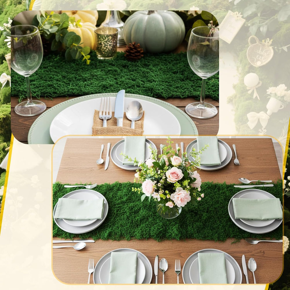 2 Artificial Moss Table Runner Halloween Enchanted Party Decor, Dark Green