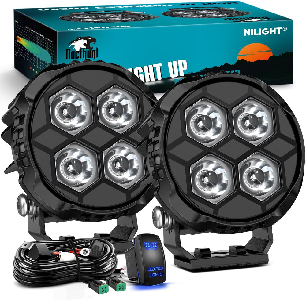 Nilight LED Pod Light 2 PCS 3.1 Inch 20W 4 LED Round Hyper Spot Beam