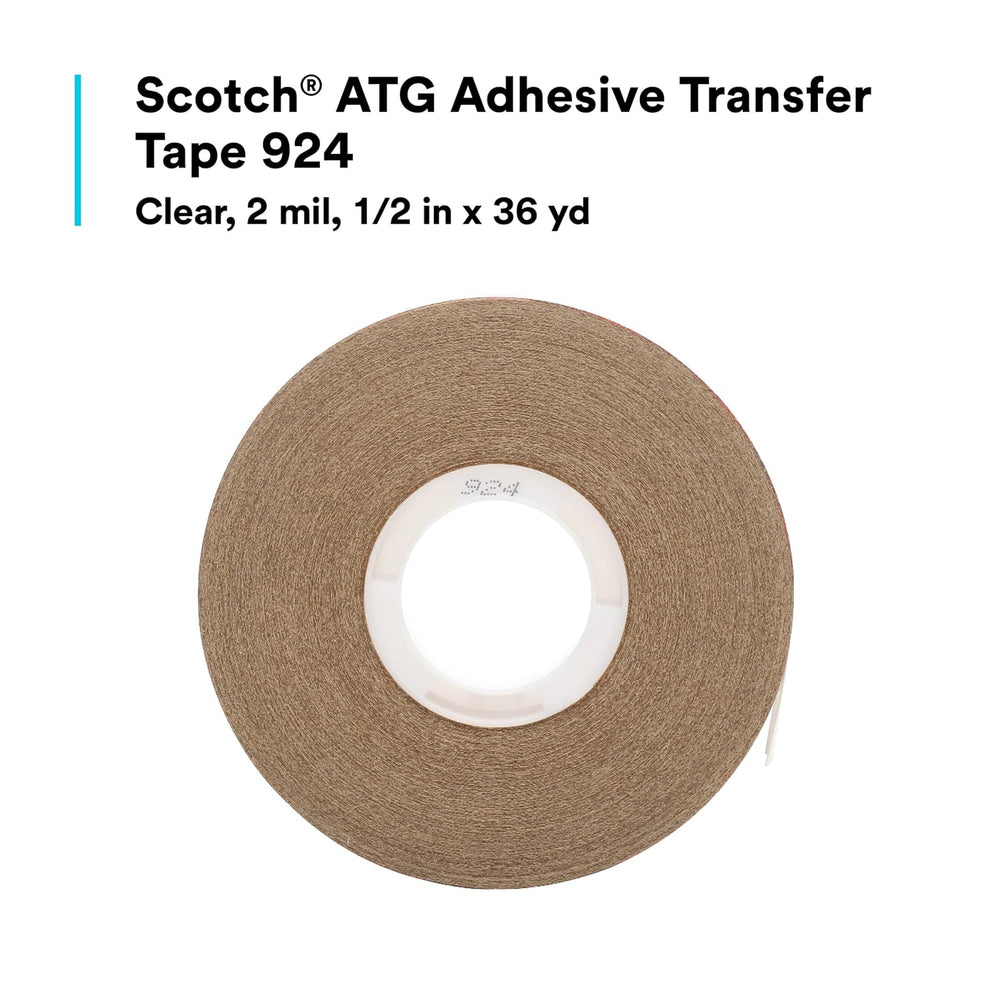 3M Scotch ATG Adhesive Transfer Tape 924, Clear Tape, 1/2 in x 36 yd, 2 mil