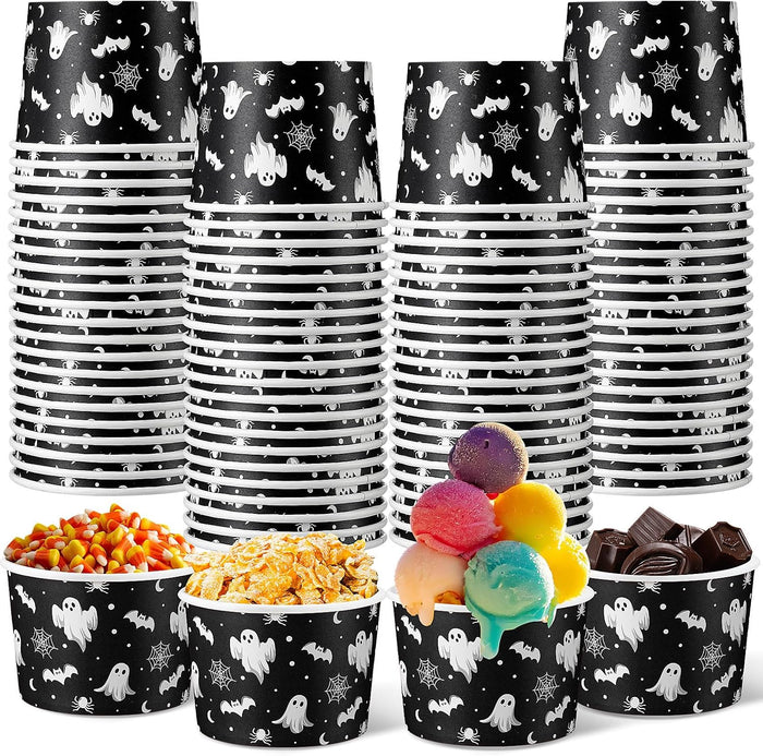 Hsei 60 Pcs 16oz Halloween Paper Bowls for Soup Disposable Cups, Ghost Bat