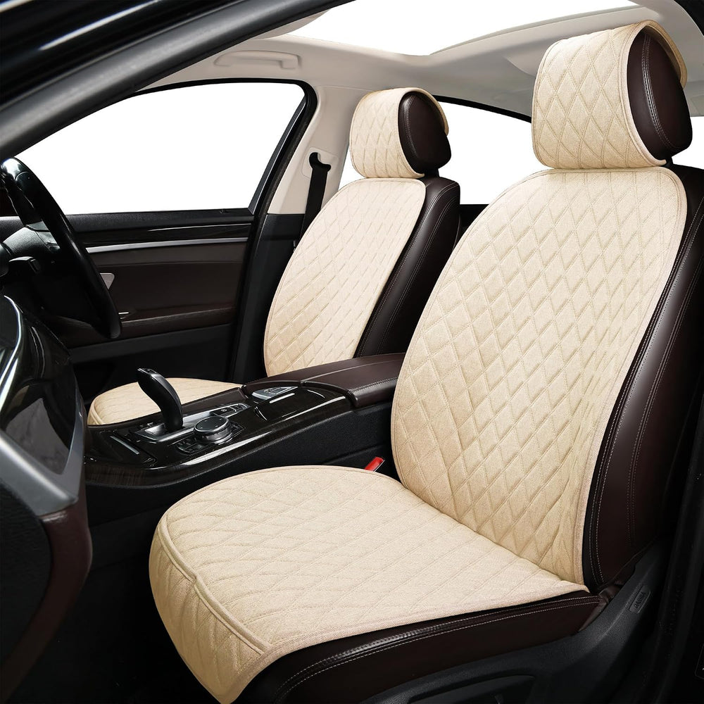 2PCS Linen Front Seat Covers for Cars Sideless Seat Covers Breathable Cloth F...