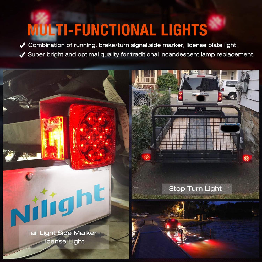 Nilight Square Submersible LED Trailer Light Kit,IP68 Waterproof 2PCS