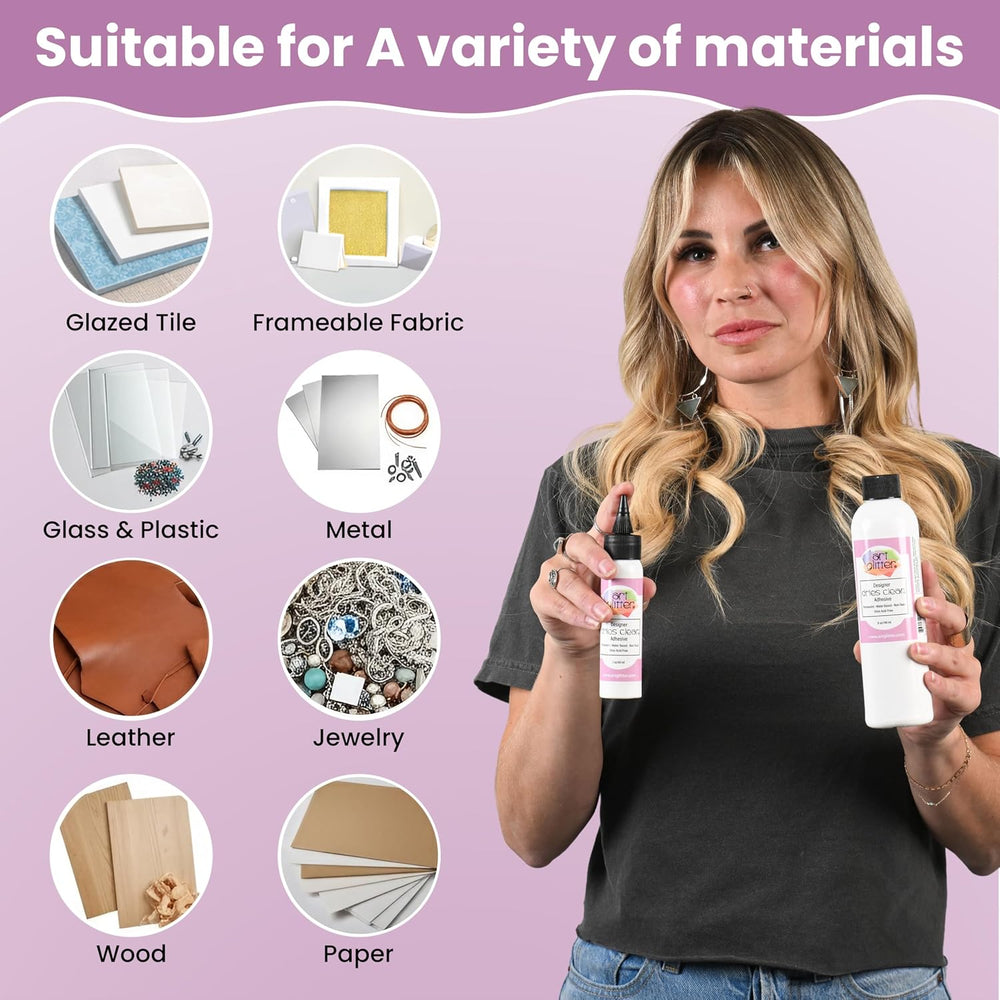 Art Institute Glitter Dries Clear Glue Kit, 8oz & 2oz with Metal Tip &amp...
