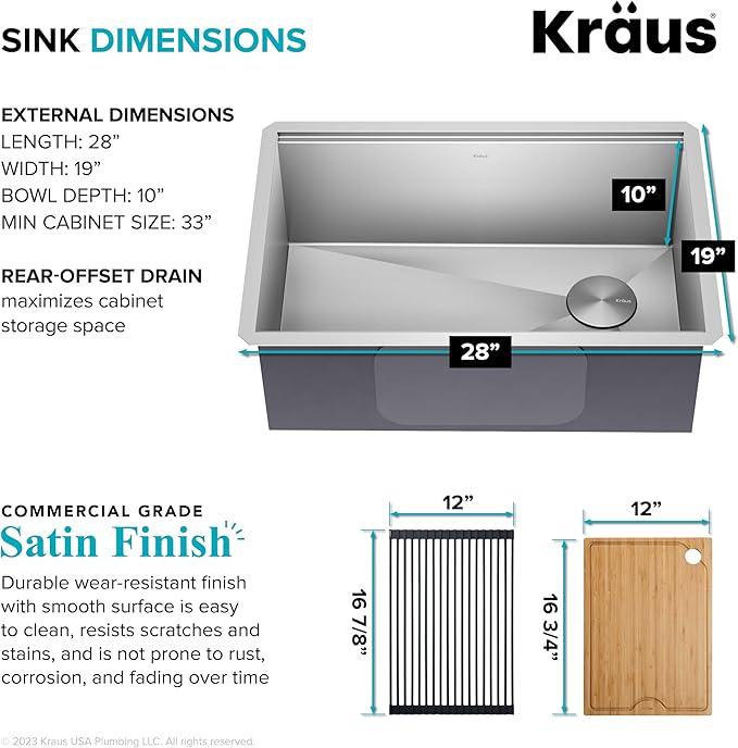 KRAUS Kore 28-Inch Undermount Workstation 16 Gauge Single Bowl Stainless Steel