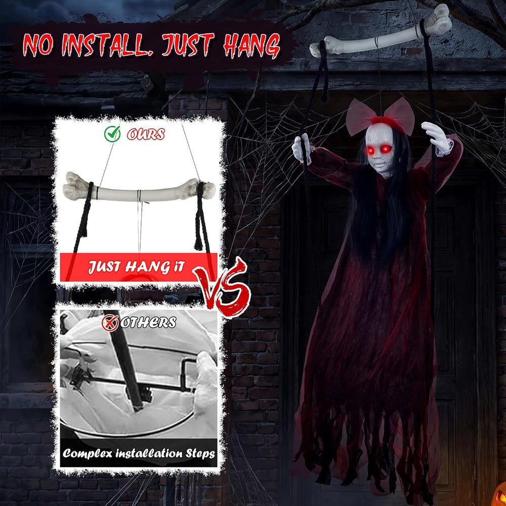 Halloween Decorations Outdoor, Creepy 57” Hanging Swinging Ghost Doll Girl, S...