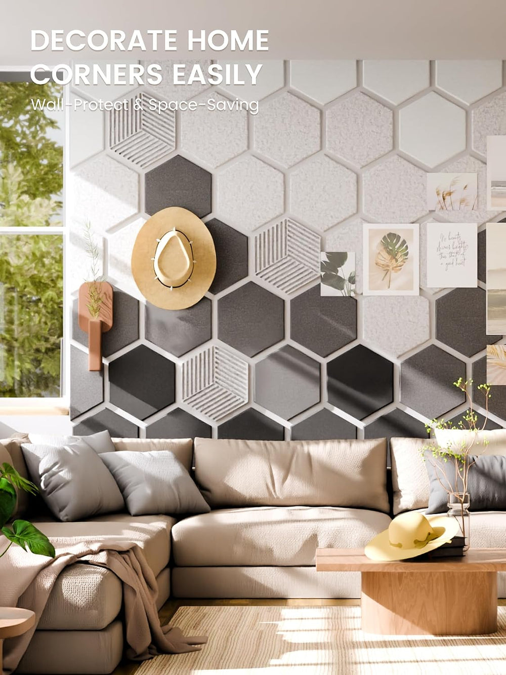 Fluxynara 10-Pack Hexagon Felt Bulletin Board Tiles, Concrete Echo