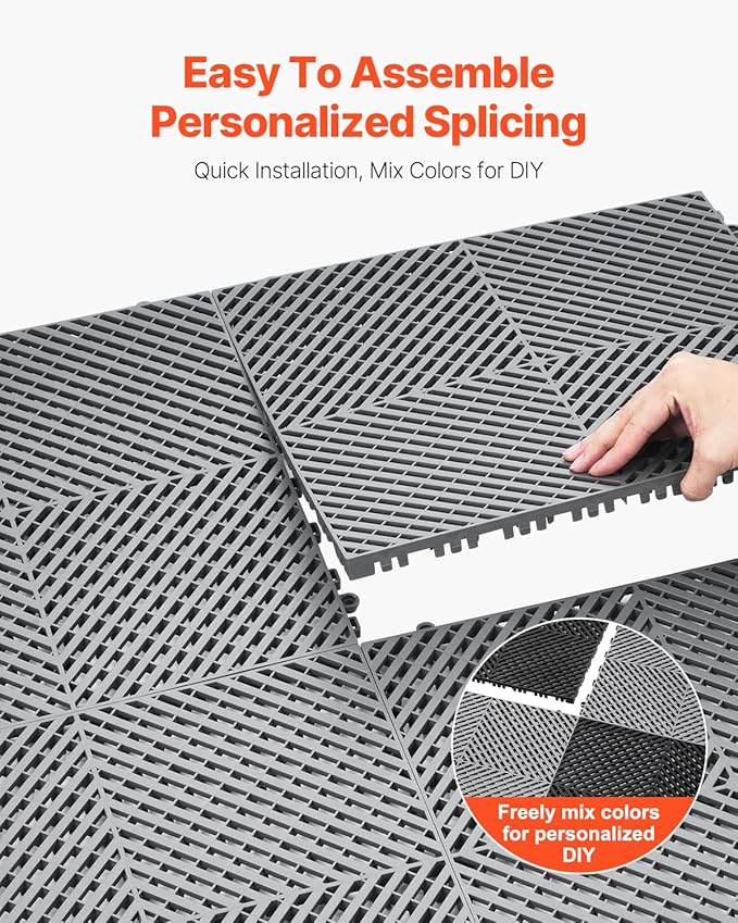 VEVOR Interlocking Drainage Mat, 15.7” x 15.7” Modular Interlocking Cushion (...