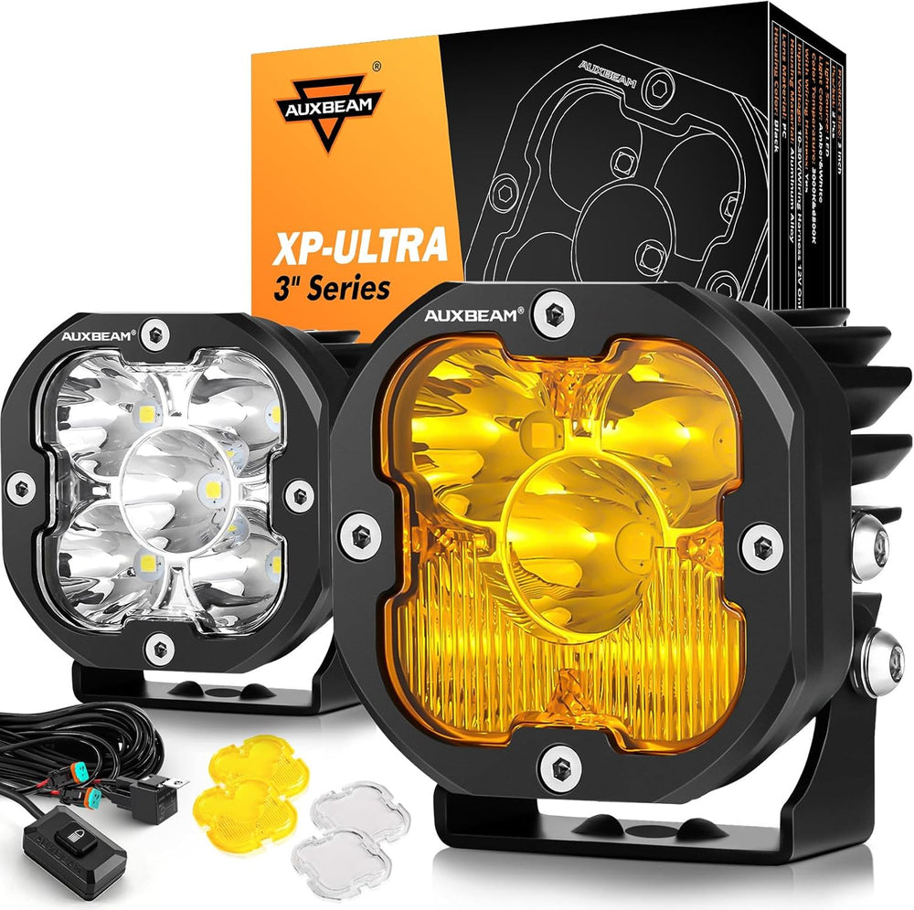 Auxbeam XP-Ultra Series 3-Inch 80W Cube LED Pods with Amber White Covers
