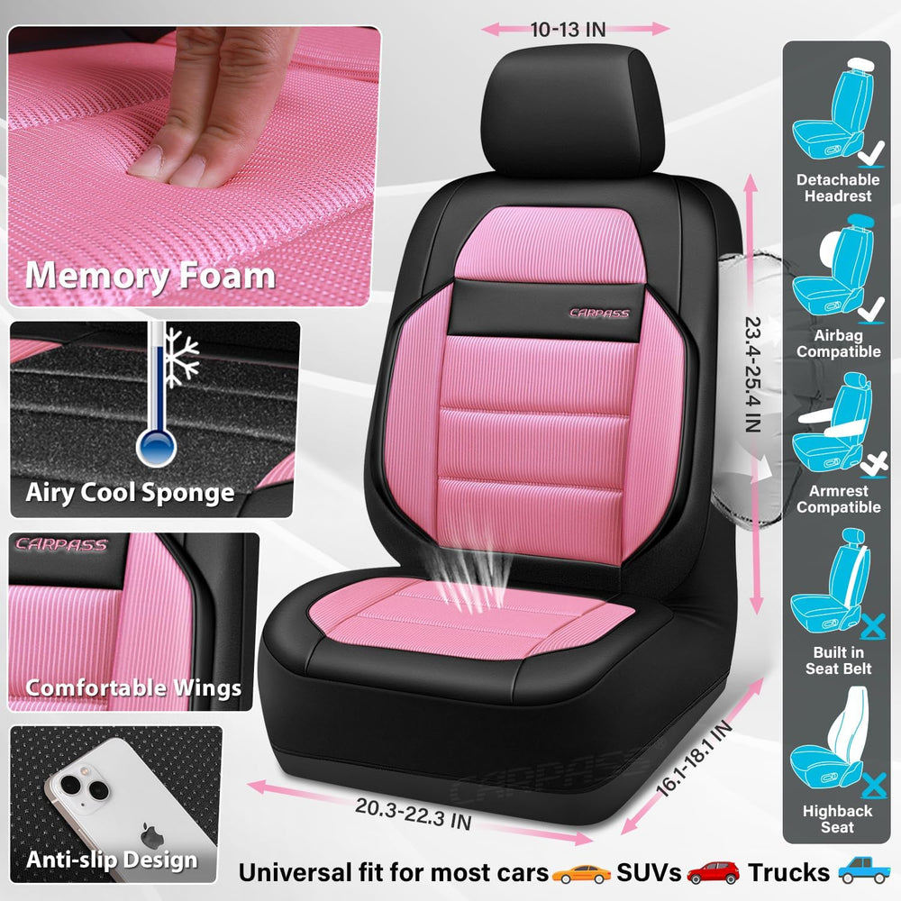 CAR PASS Memory Foam Seat Covers Full Sets, Airy Cool Mesh Thick Car Seat Cov...