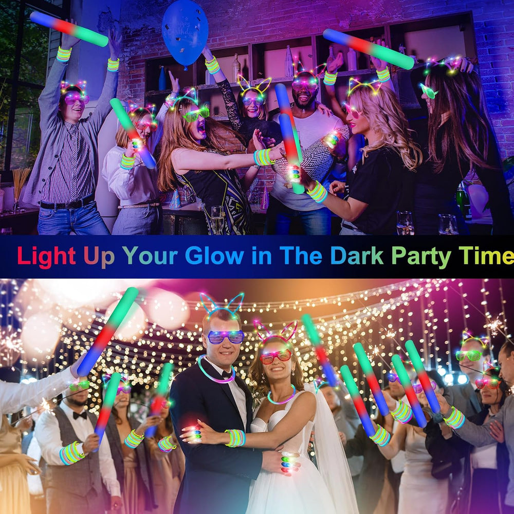 OLUPP 282 PCS Glow in the Dark Party Supplies, 18 Foam Sticks, 18 LED Glasses...