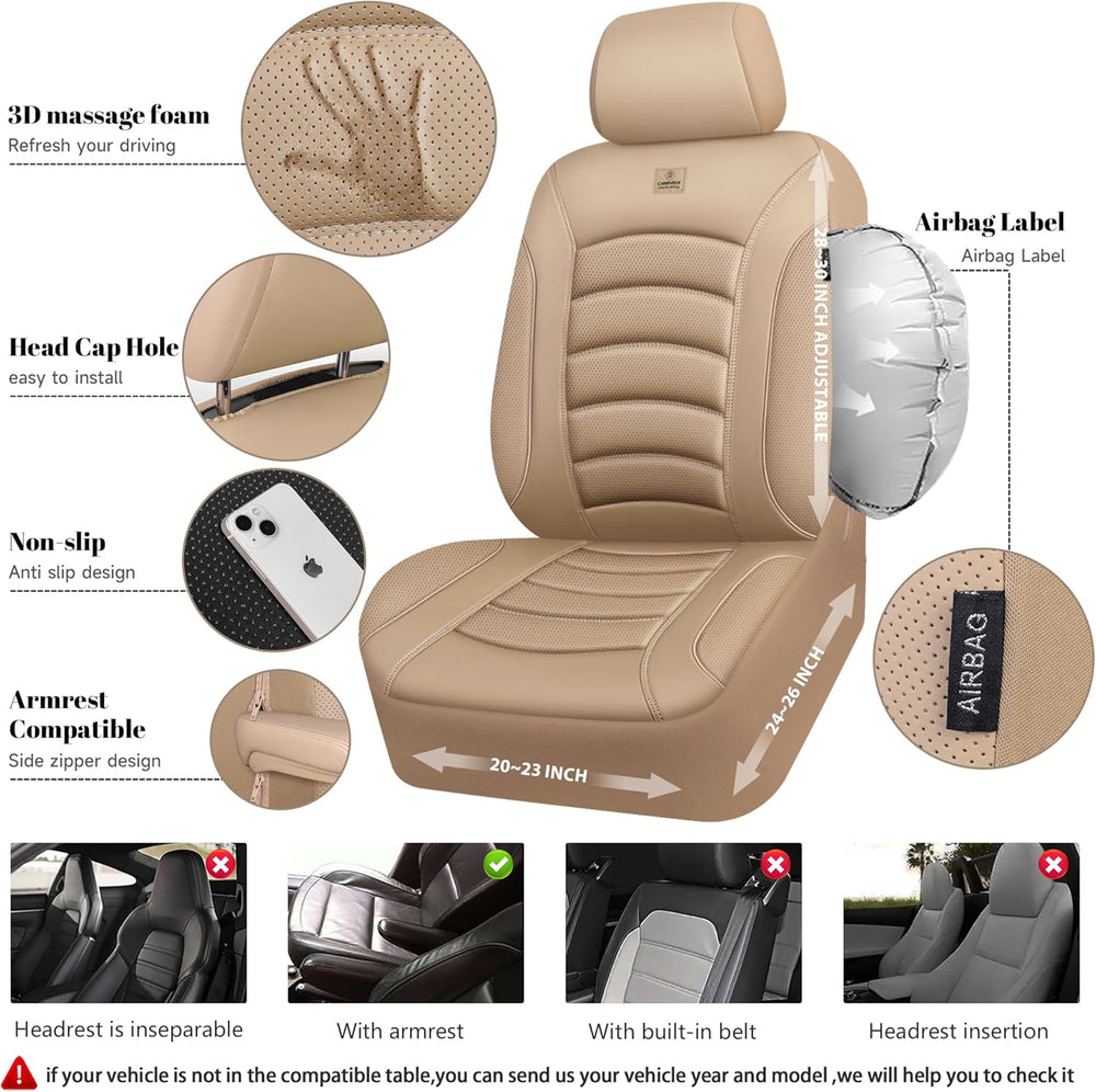 CAR PASS 3D Foam PU Leather Car Seat Covers, Universal Seat Covers Front 2 fo...