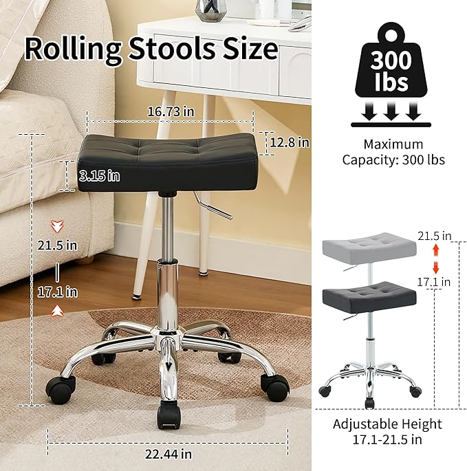 Ergonomic Rolling Shop Stool Salon Stool