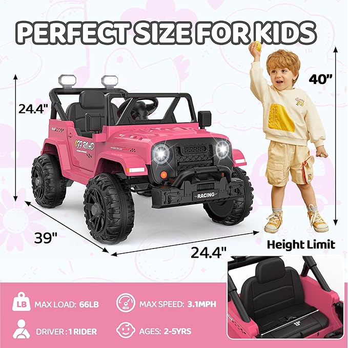 12V Ride On Truck Car with Remote Control, Kids Electric Vehicles with