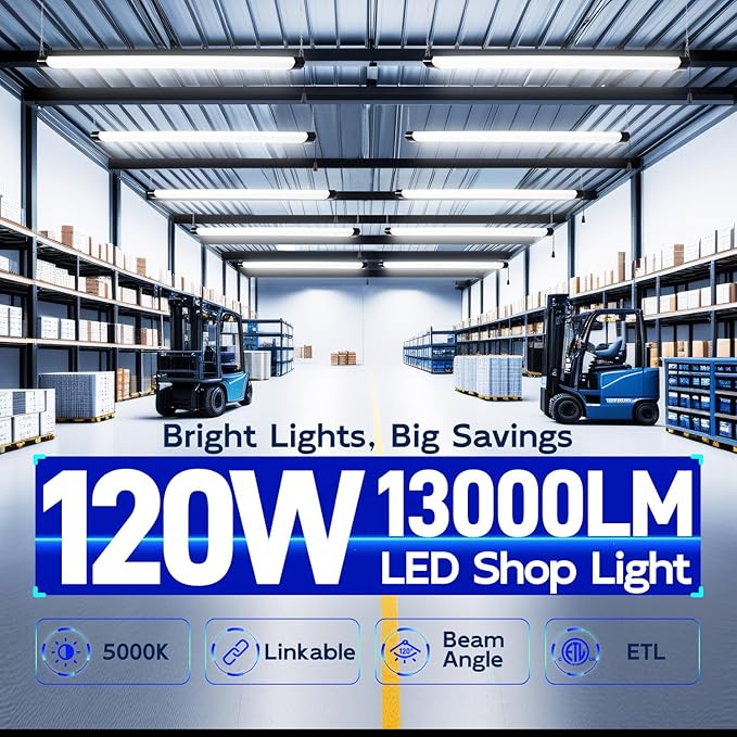 hykolity 120W LED Shop Light Linkable, 5000K 4FT Black Utility Shop Lights