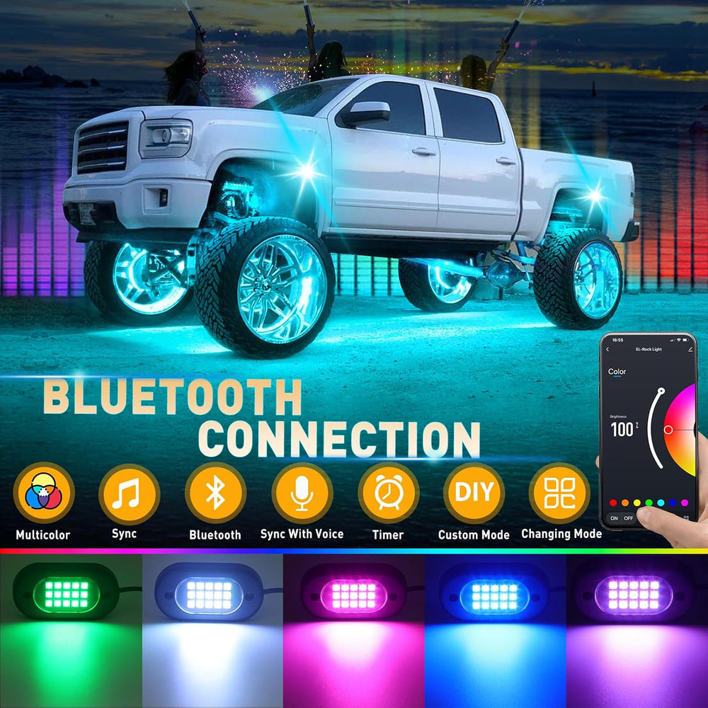 LED RGB Rock Lights for Trucks 14 pods with APP Control Underglow