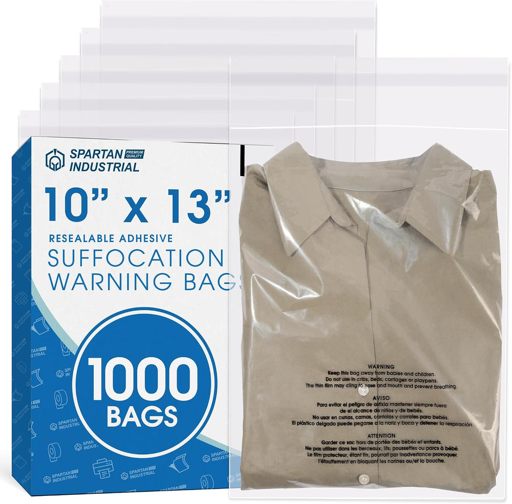 10” X 13” (1000 Count) Self Seal Clear Poly Bags with Suffocation Warning