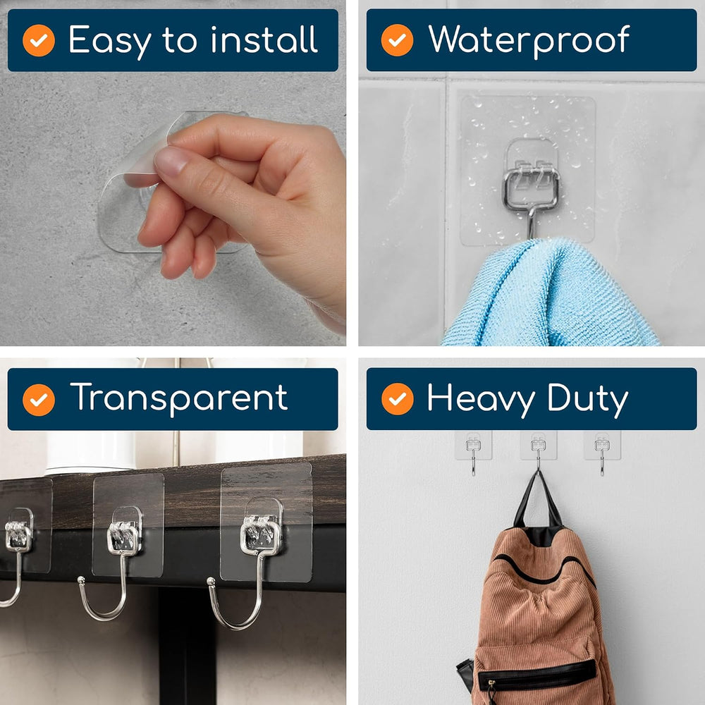 Adhesive Large Wall Hooks for Hanging Heavy Duty No Drill, 22 lbs, 40 pcs