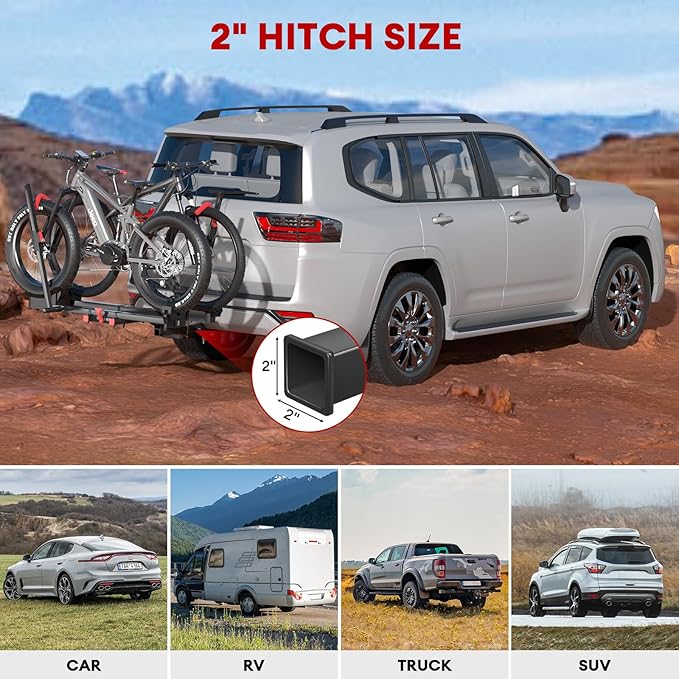 Hitch 2 EBike Rack with Ramp, 170lbs Capacity Electric Bike Carrier Foldable