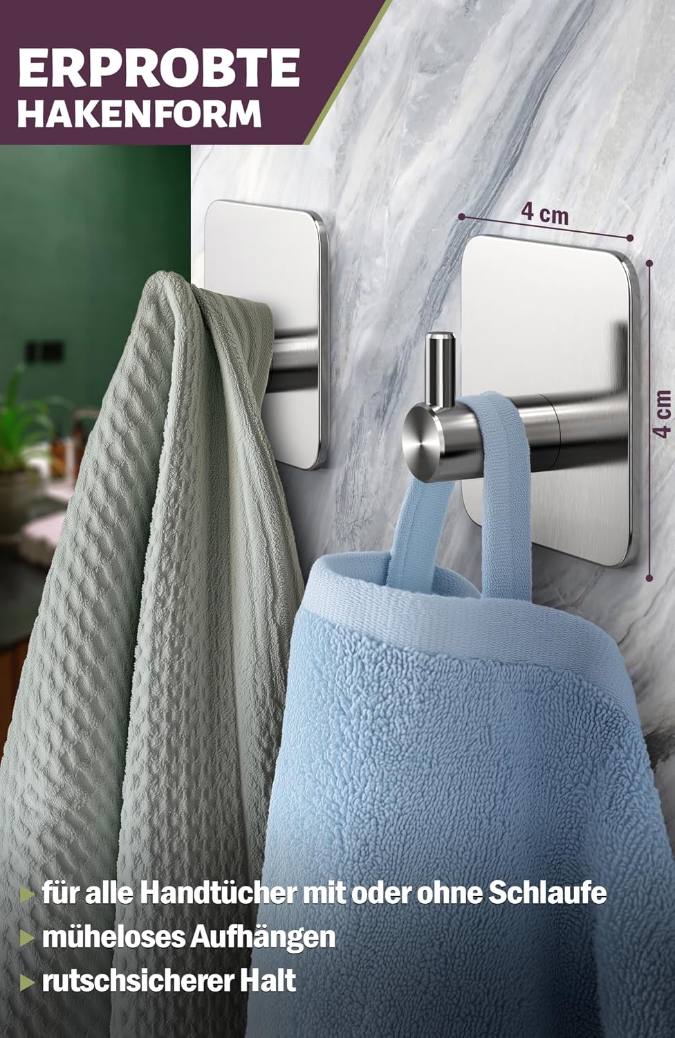 Menz Towel Rail No Drilling Classic Adhesive Hooks Set of 6 Silver
