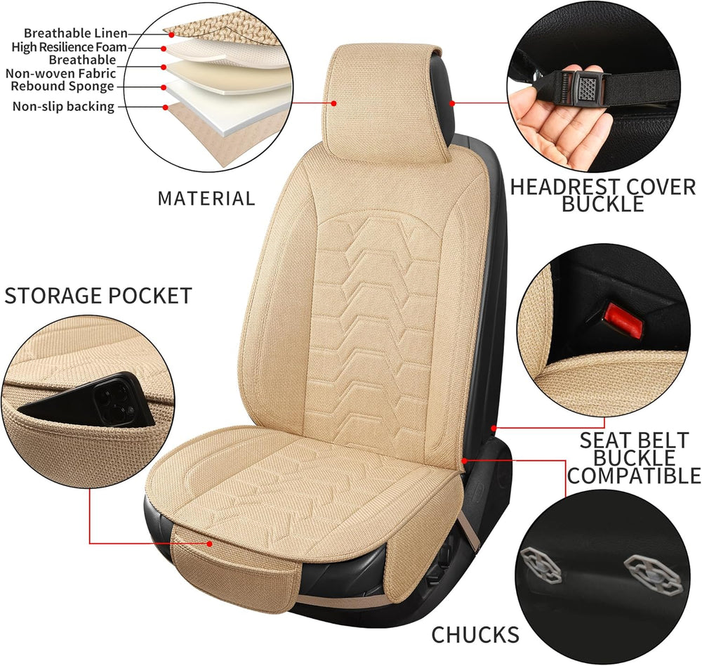 Linen Front Car Seat Covers Cloth Fabric Automotive Seat Protectors