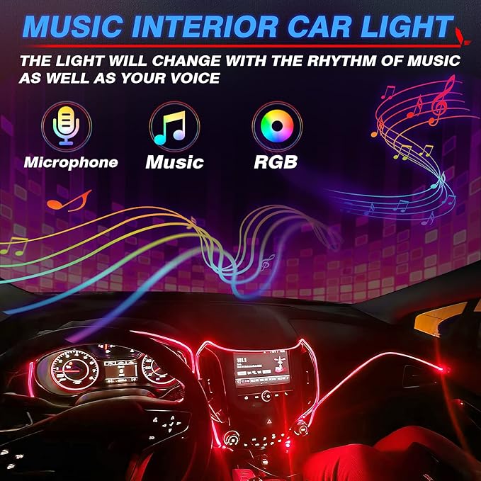 MICTUNING Car LED Interior Strip Light, 6 in 1 RGB Multicolor