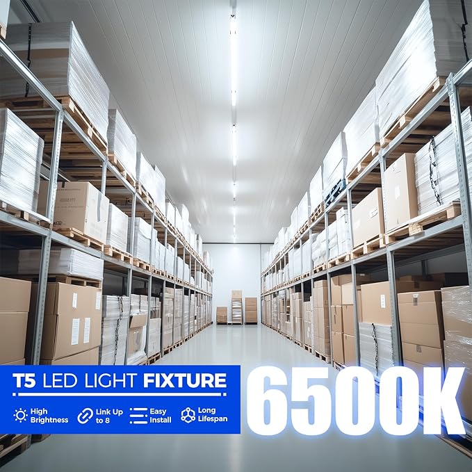 Barrina (6 Pack LED T5 Integrated Single Fixture, 6500K Super Bright White