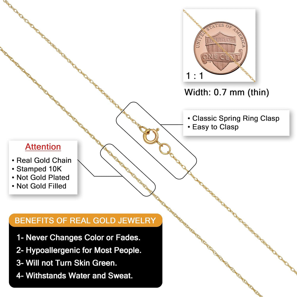 Kooljewelry Solid 10K Yellow Gold Rope Chain Necklace for Women
