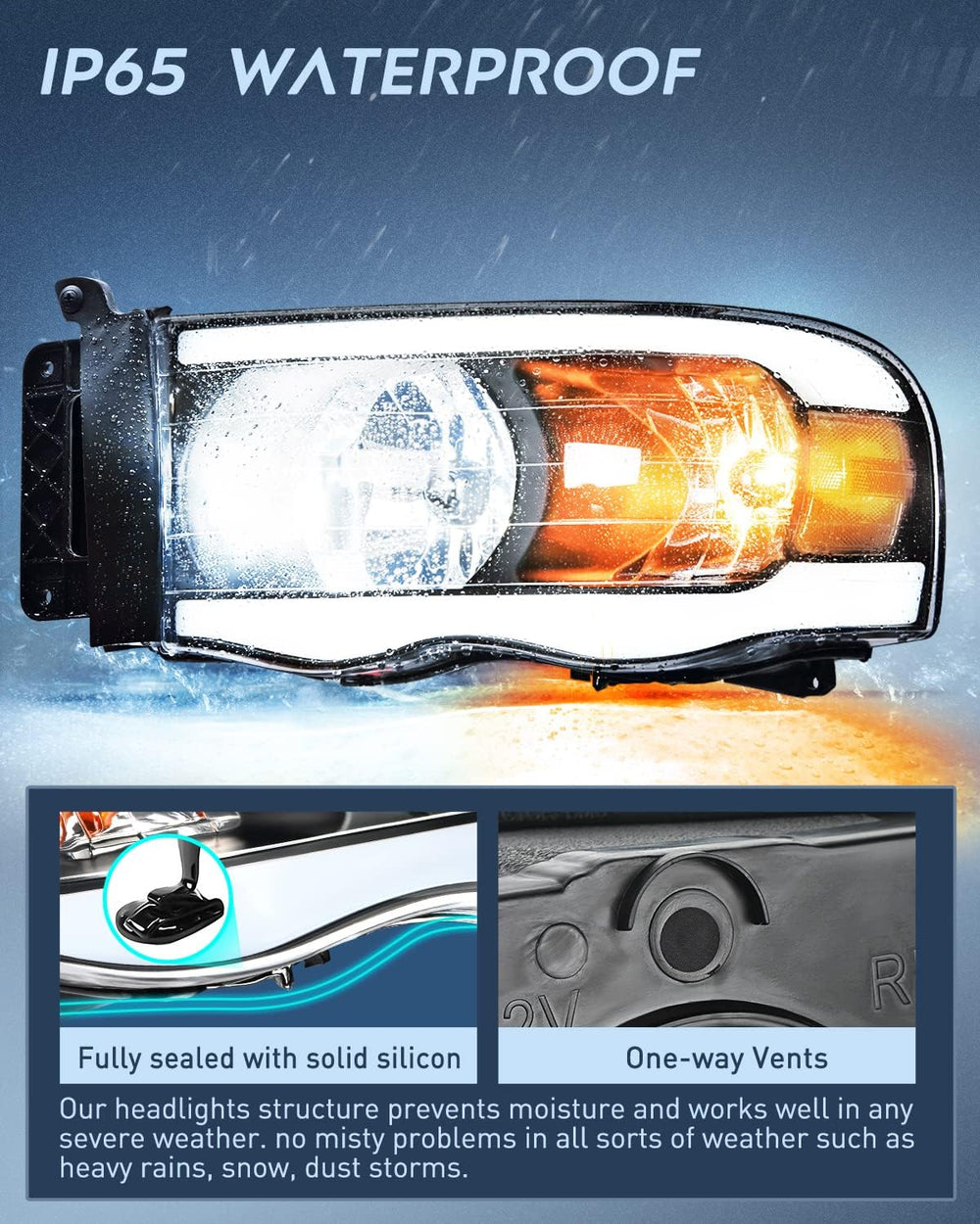 Nilight Headlights Assembly Led DRL for 2002-2005 Dodge Ram 1500/03 04 05 Dod...