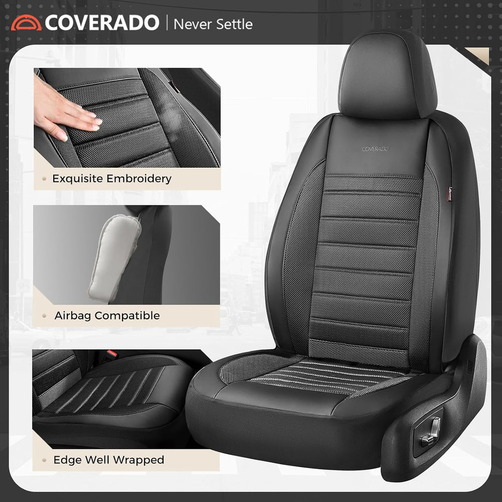 Coverado Car Seat Covers Front Seats Luxury Leather Automotive Mesh 2 Pack Ai...