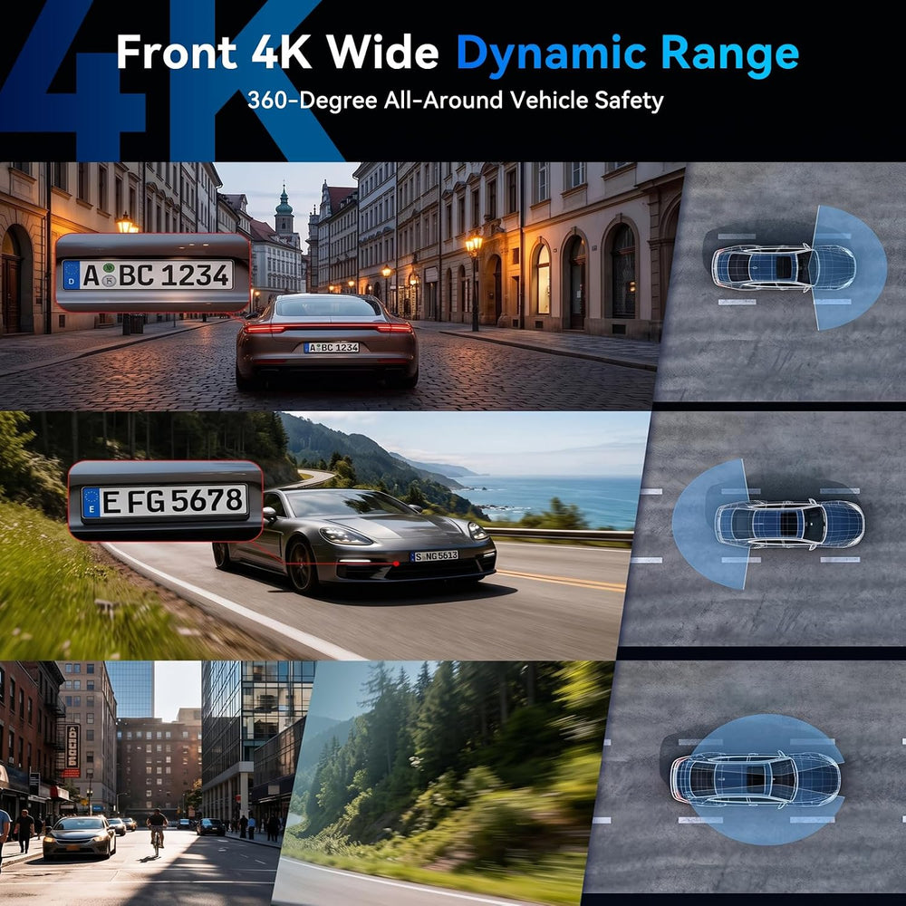 New 4 Channel Dash Cam 360° View -128GB Card Dash Camera for Cars