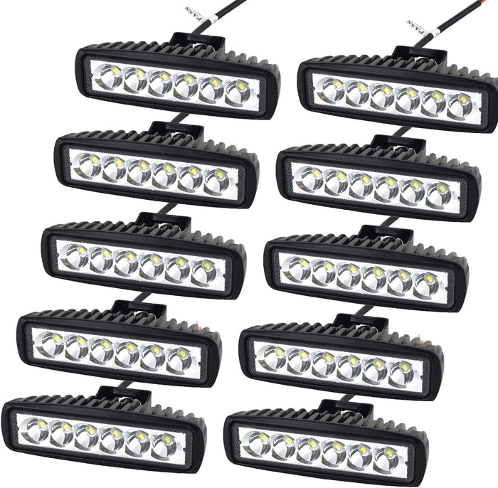 AUXTINGS 10 Pcs 6 inch 18W Spot LED Work Light Bar 12V 24V Off Road Car Driving Lamp for Jeep Cabin Boat SUV Truck Car ATV Vehicles Marin (18W,6000K)