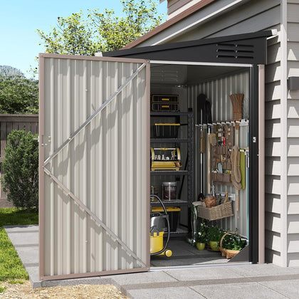 Aoxun 4x6 FT Lean to Shed for Backyard,Brown